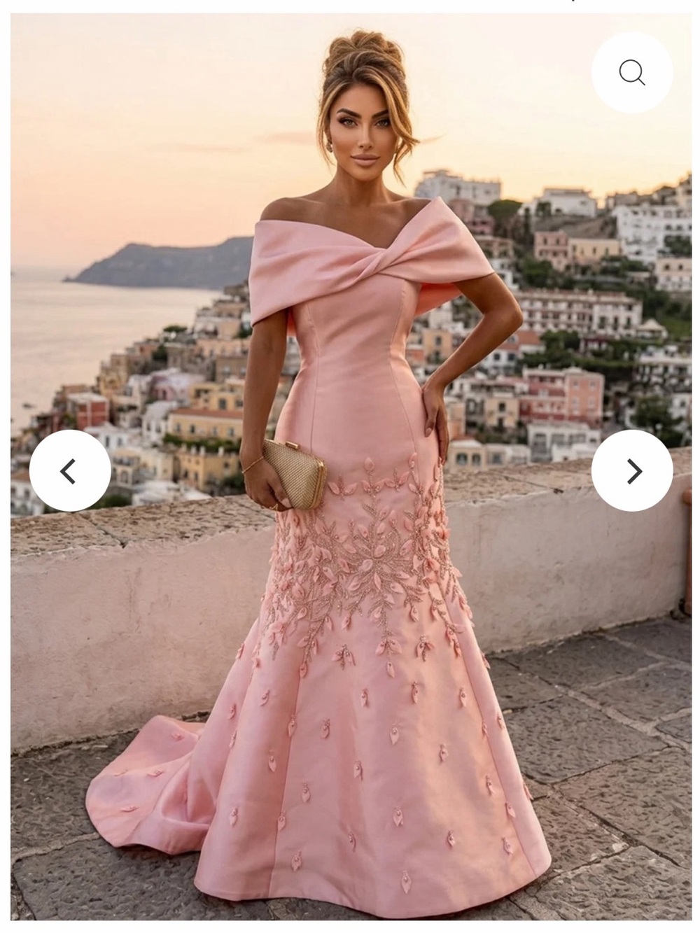 Elegant Off-Shoulder Pink Evening Gown